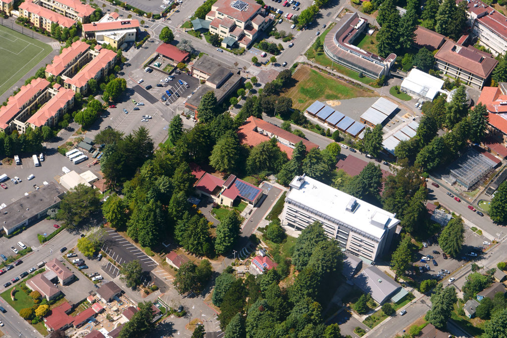 Aerial of HSU shows the Schatz Center and surrounding buildings