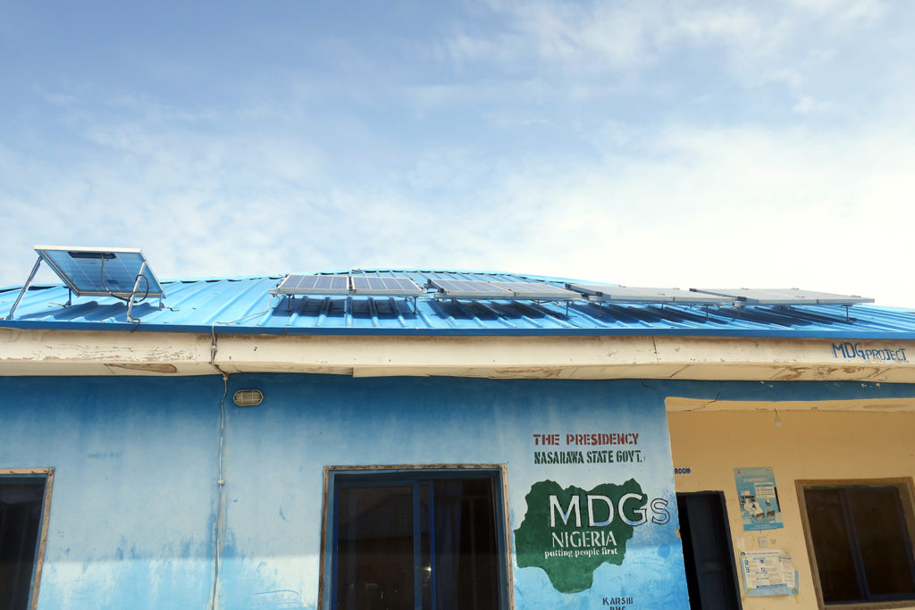 Solar panels on clinic roof in _____ Nigeria