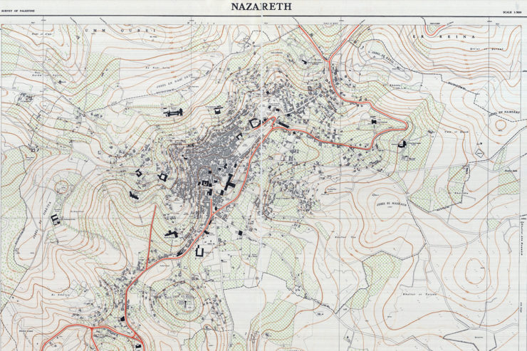Historical topographical map of Nazareth from a Survey of Palestine