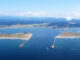 A view of Humboldt Bay from an airplane.