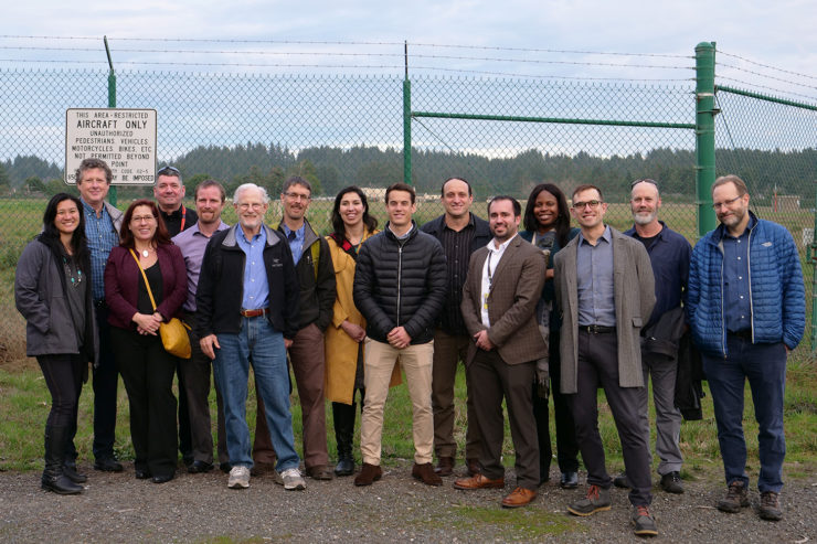 The technical team for the Redwood Coast Airport microgrid stands outside where the array will be located
