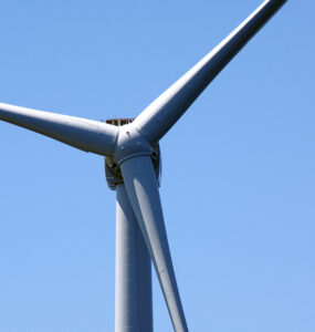 Closeup of an offshore wind turbine
