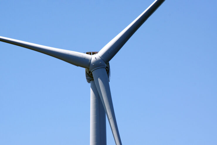 Closeup of an offshore wind turbine