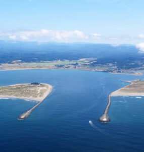 A view of Humboldt Bay from an airplane.
