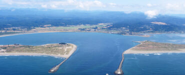 A view of Humboldt Bay from an airplane.