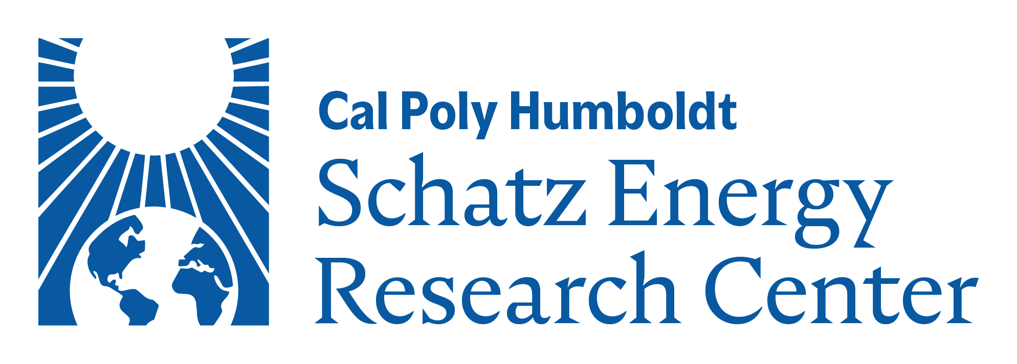 Logo of the Schatz Energy Research Center at Cal Poly Humboldt, with the sun above the earth